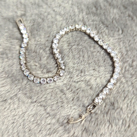 Classic CZ Tennis Bracelet set in Rhodium - 44 - 1/4 Carat Stones - Picture 3 of 9